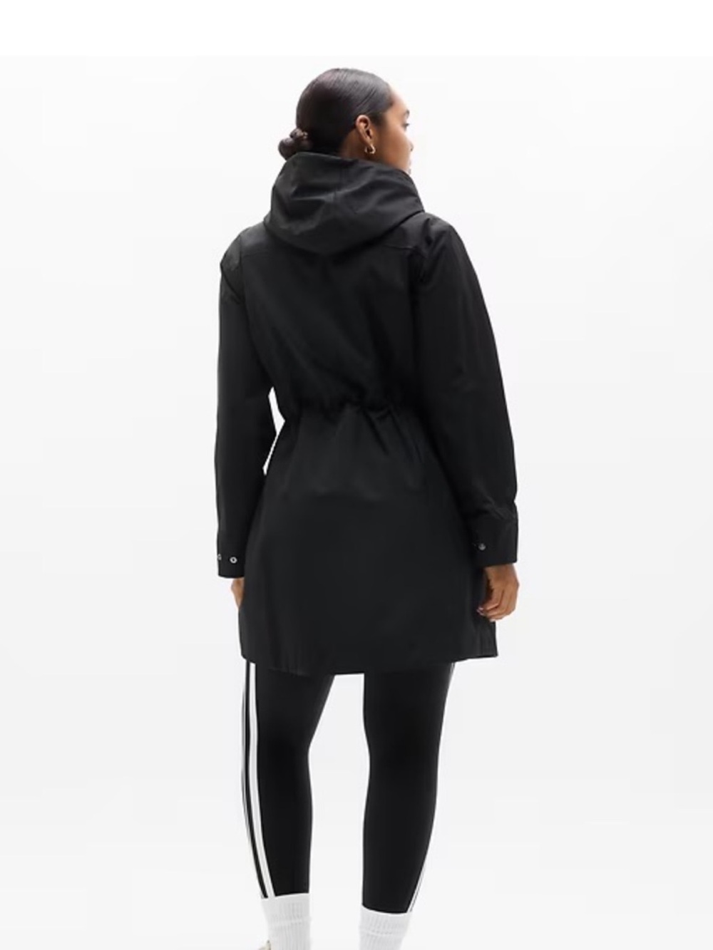 Athleta Rainout Trench Black Hooded Trench Coat size M - Picture 2 of 6